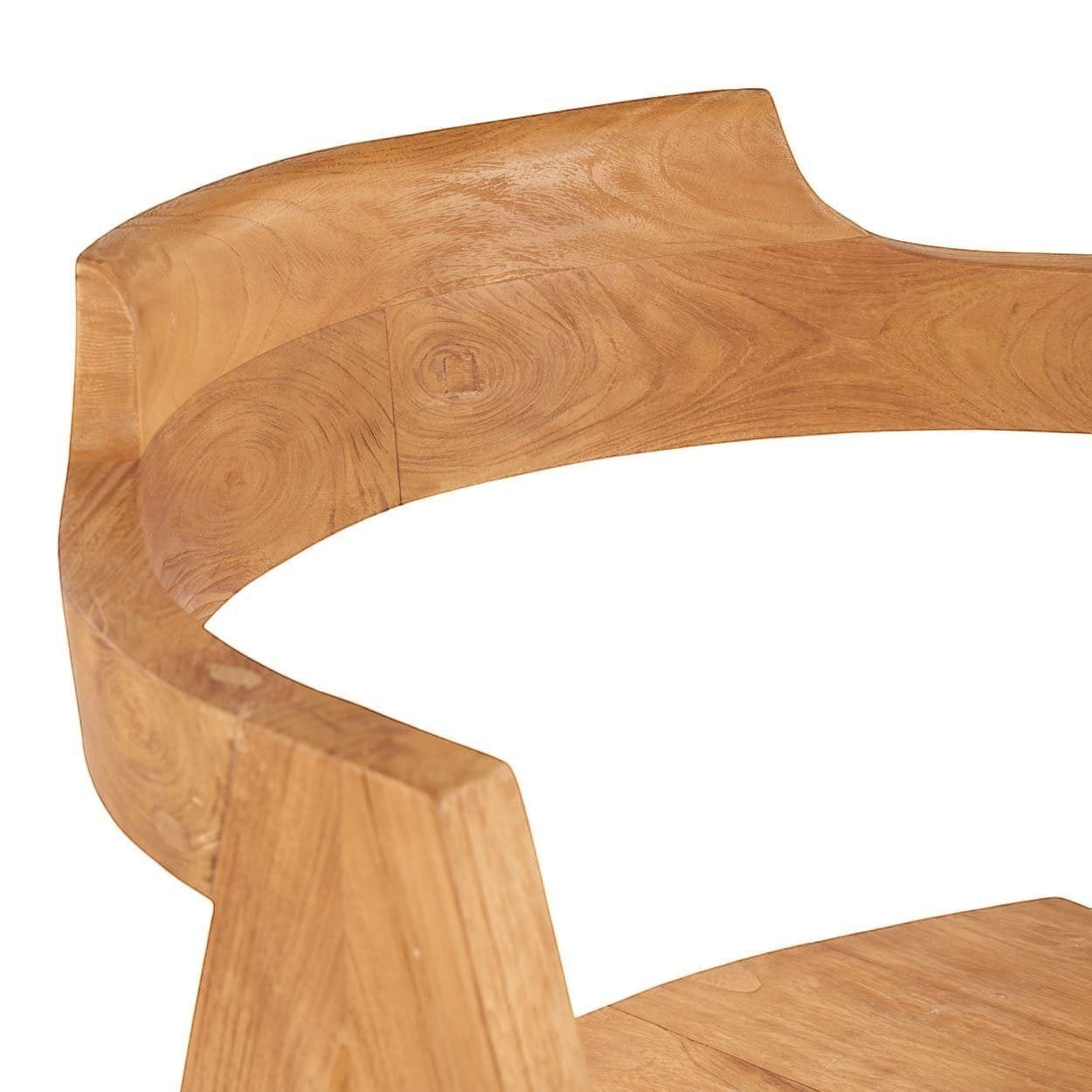 Kayu Living Nihi Sumba outdoor dining chair in natural teak with sculpted curves and crisp lines.
