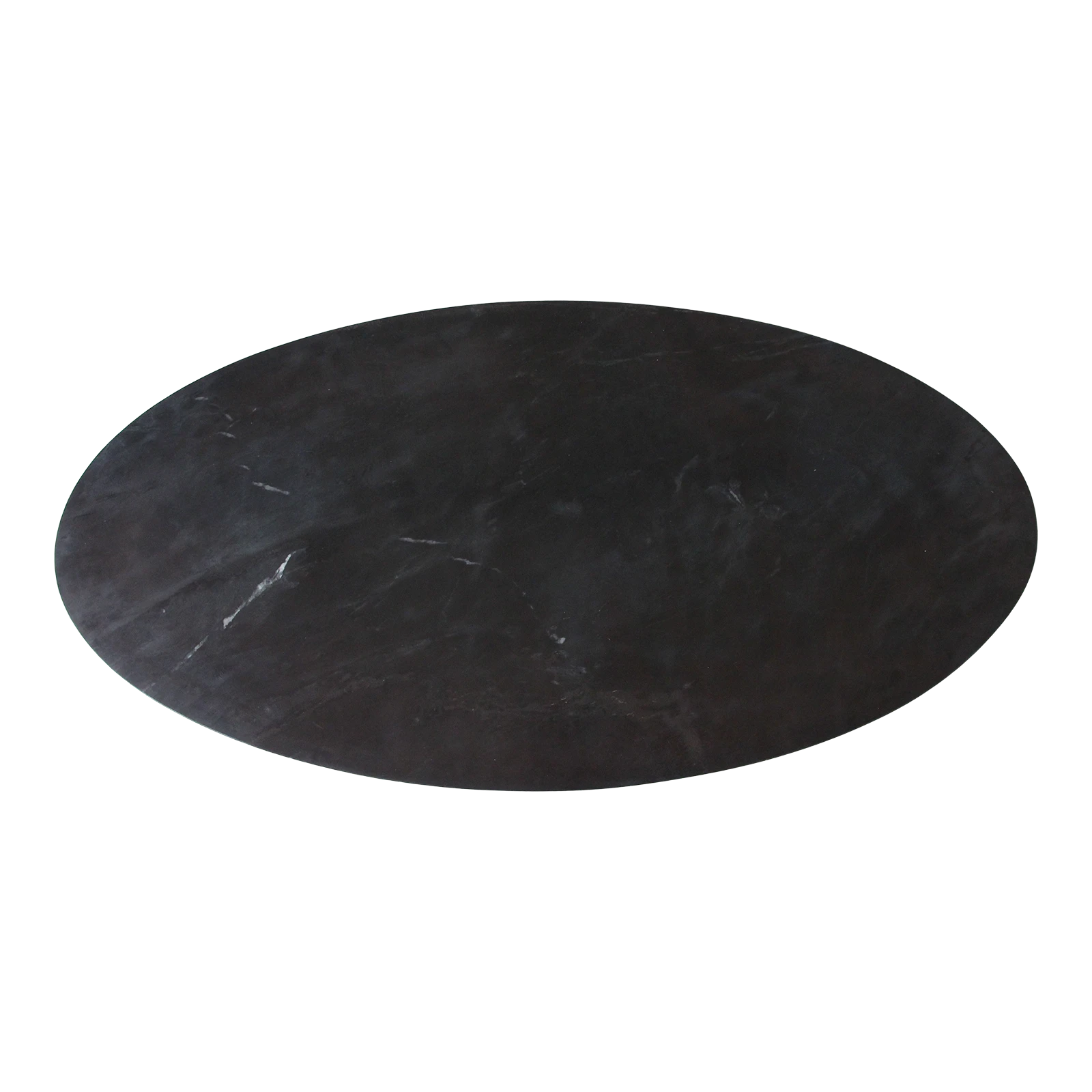 Kayu Living oval black marble coffee table top with natural white veining isolated on black background