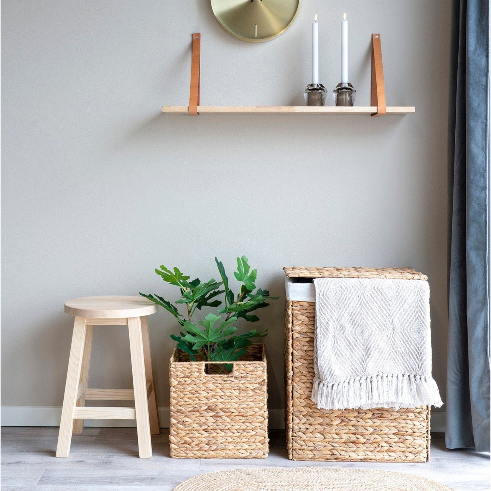 Kayu Living Passo Basket made of natural water hyacinth, shown as a square storage bin with a woven texture.