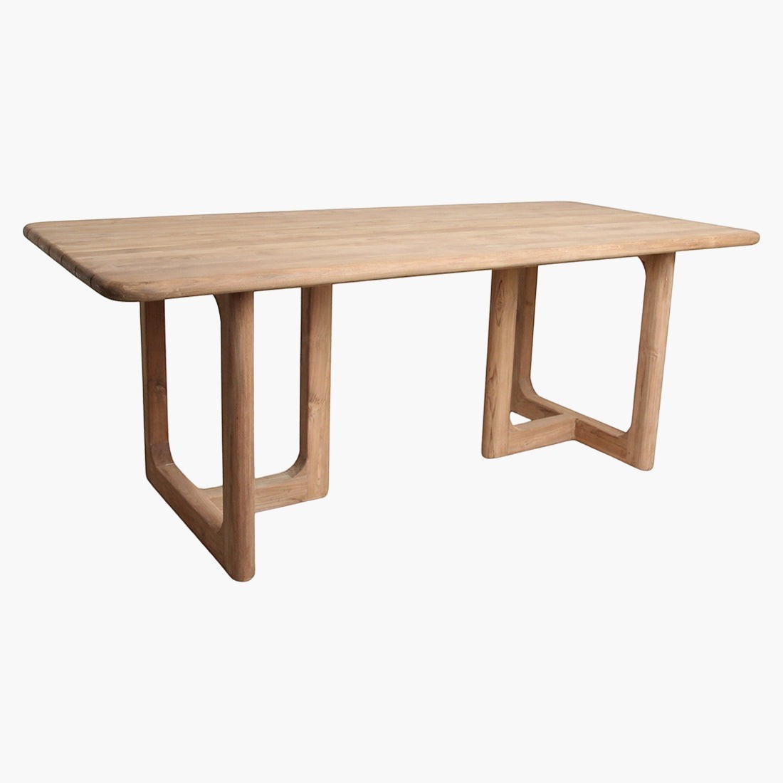 Kayu Living Primavera 240 cm garden dining table made from FSC recycled teak with rounded edges and U-shaped legs.