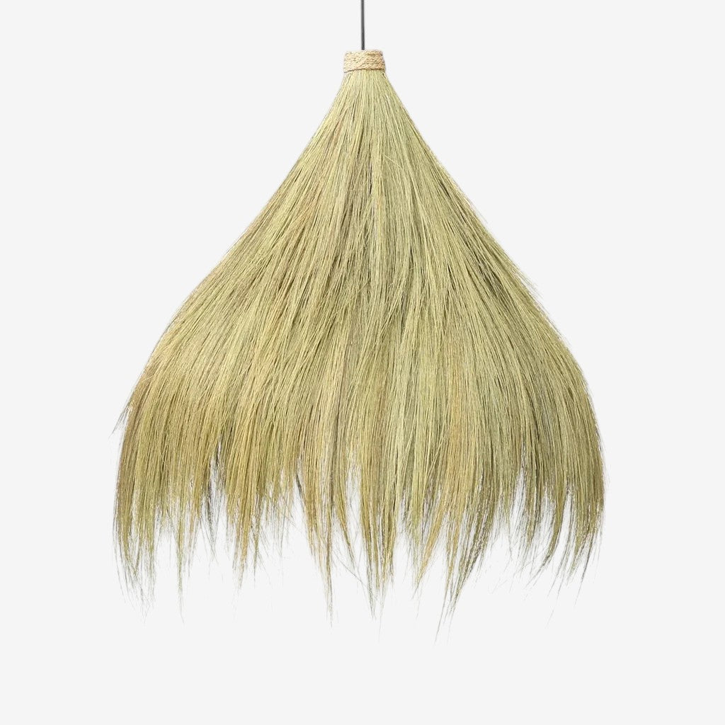 Kayu Living Rayung Pendant Lamp, natural straw pendant light with flowing silhouette and organic texture.