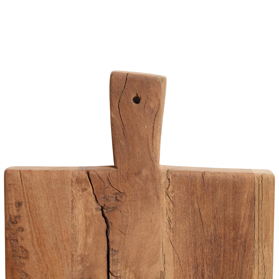 Kayu Living 60 cm reclaimed wood charcuterie board with natural grain, rustic knots, and a sturdy serving handle.