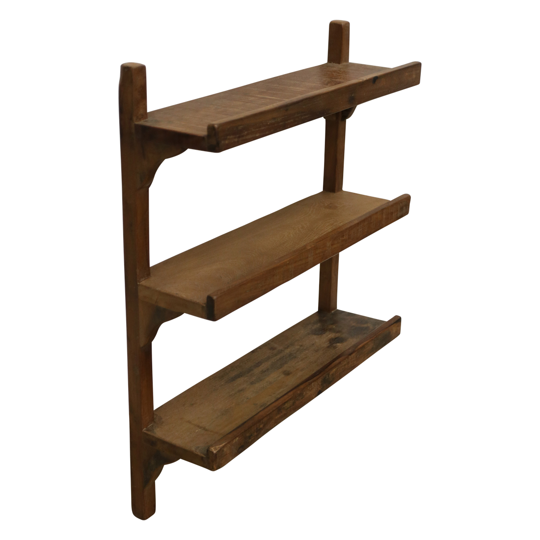 Kayu Living three-tier wall shelf made from reclaimed FSC-recycled wood with a rustic industrial finish.