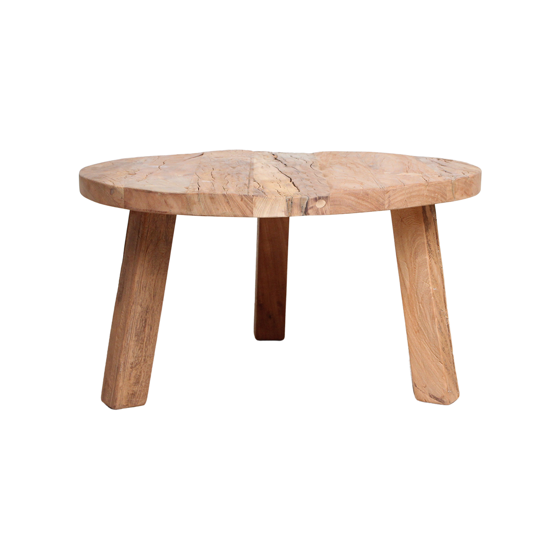 Kayu Living Farmwood round coffee table in brown reclaimed wood with natural grain and rustic texture