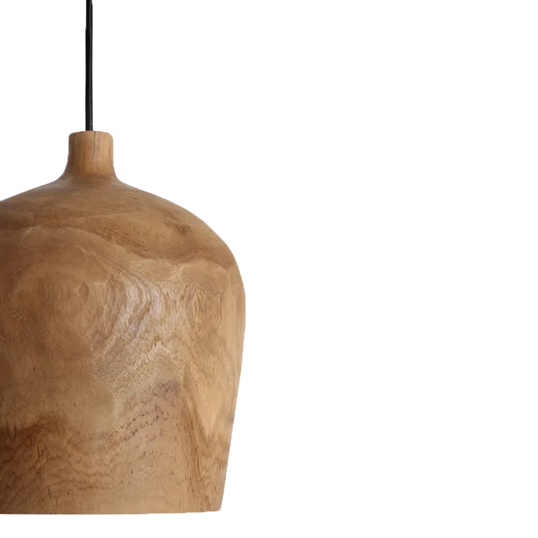 Kayu Living Sirocco Bottle pendant lamp made from sustainably sourced solid Indonesian teak wood with natural grain.