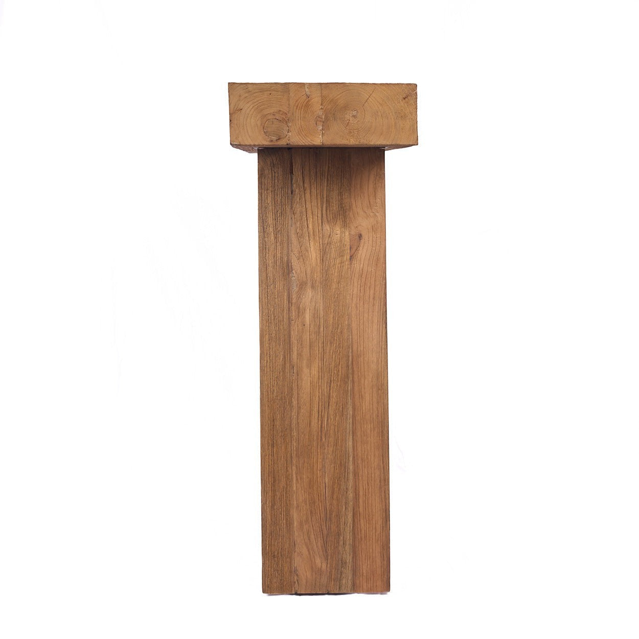 Kayu Living Stance Console table in natural teak wood with clean angles and visible grain on a white background.