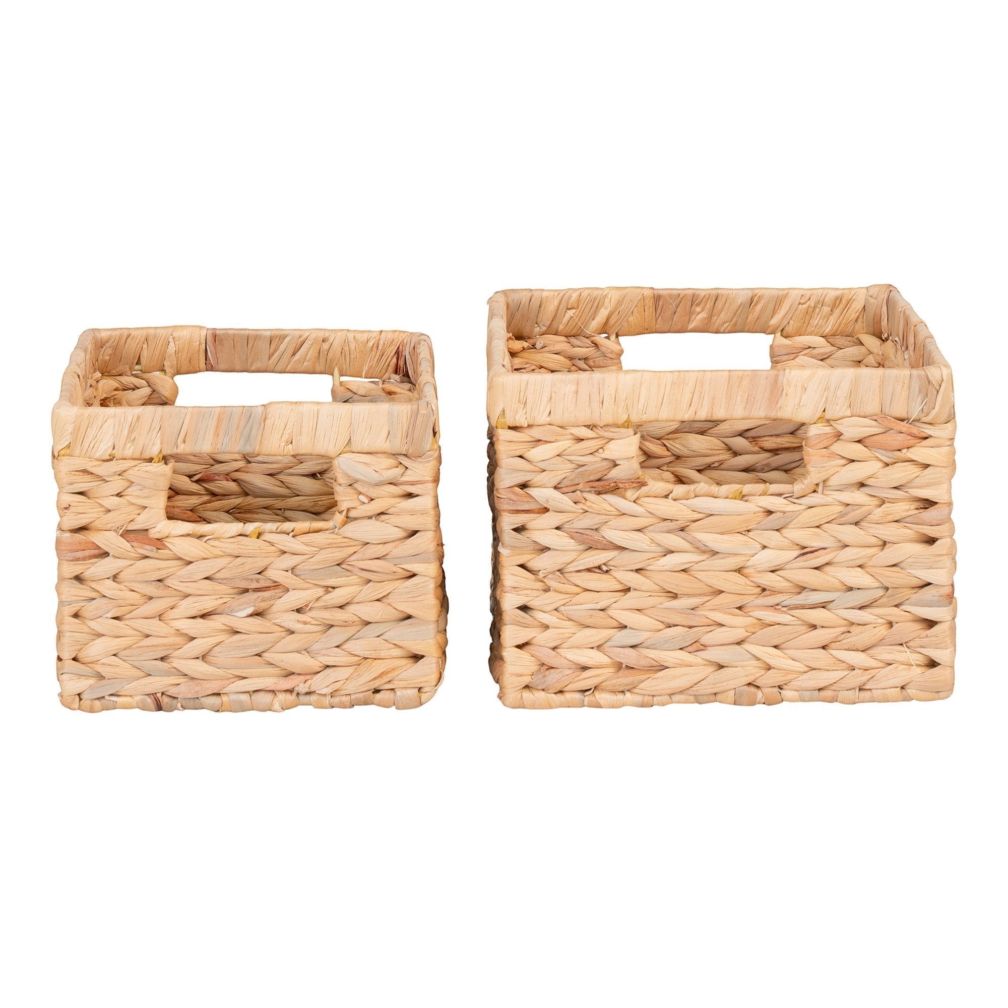 Kayu Living set of two handcrafted natural water hyacinth storage baskets with integrated handles