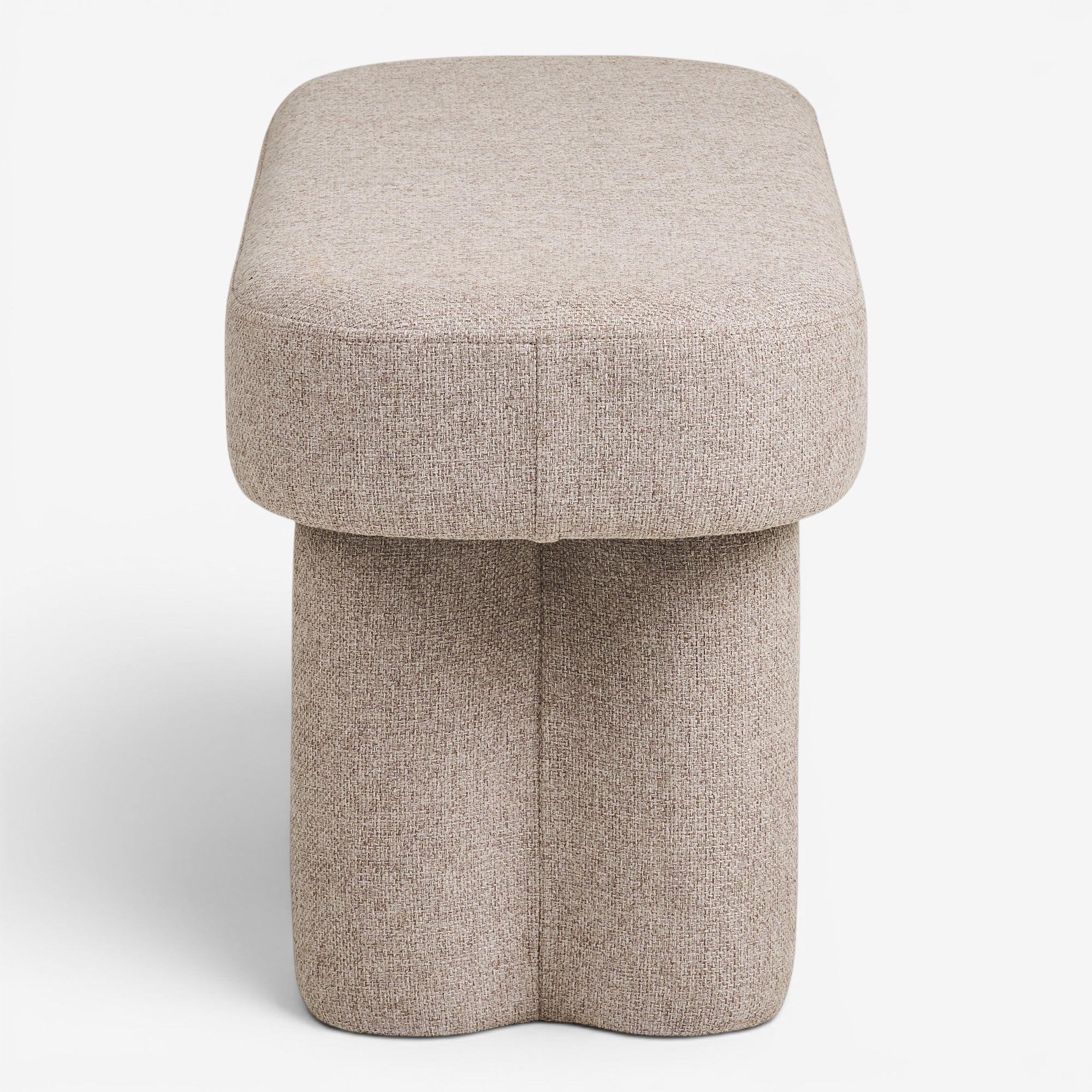 Kayu Living Weston Bench in warm sand tone upholstery, featuring a steel frame and plywood core. Compact 95x36x45 cm.