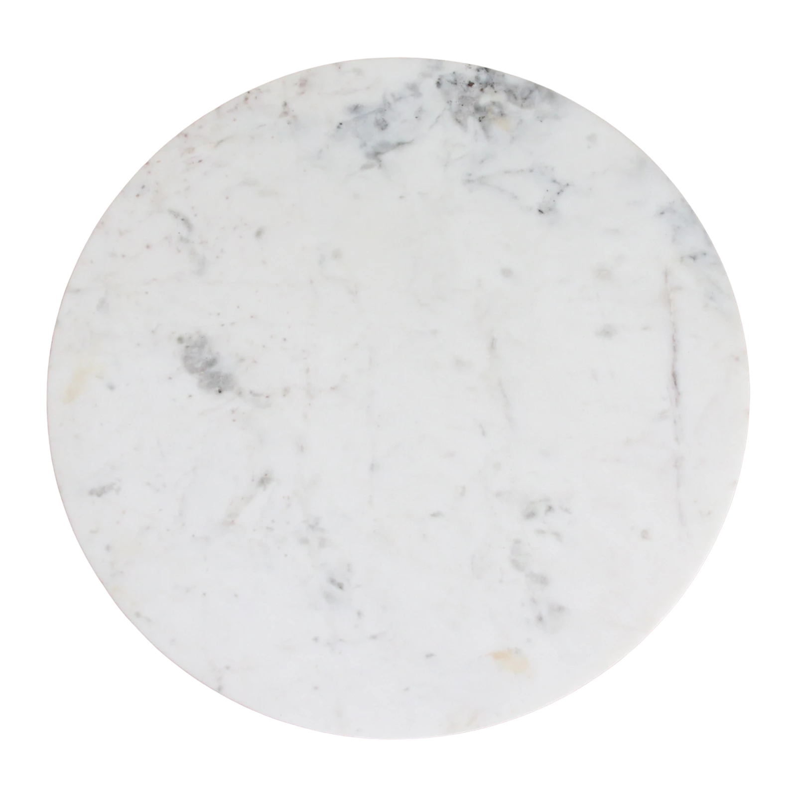 Kayu Living white marble side table top with natural grey veining in a circular shape